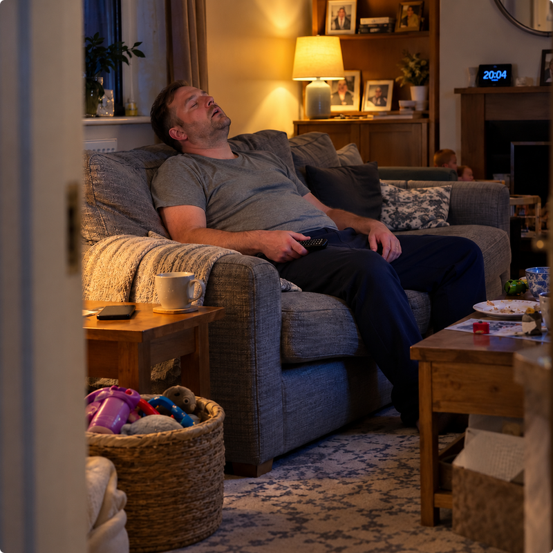 “He's asleep on the sofa by 8.”